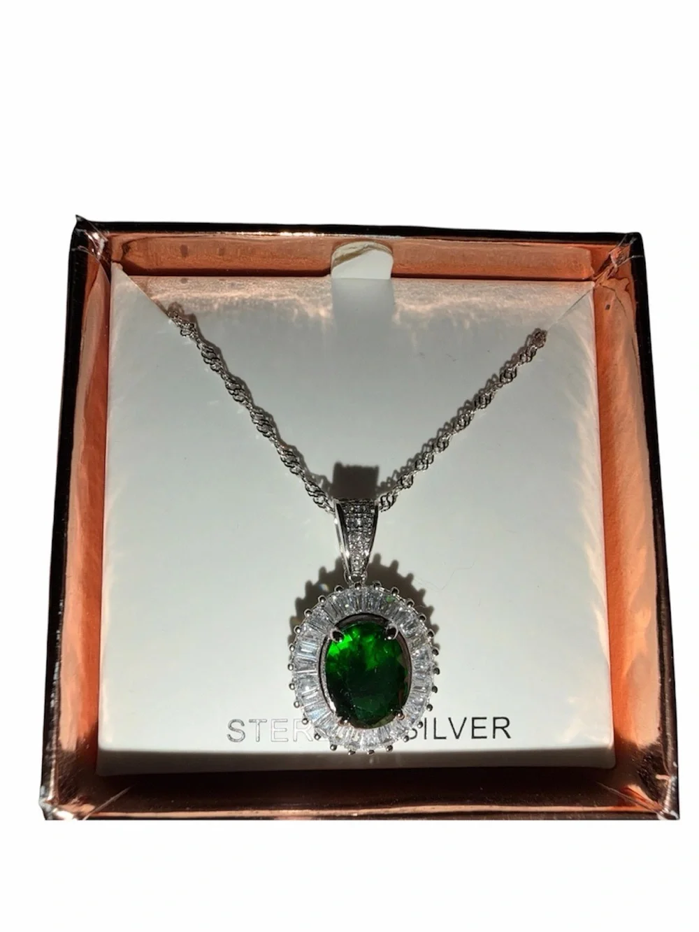 Sterling Silver Green Oval Pendant Necklace